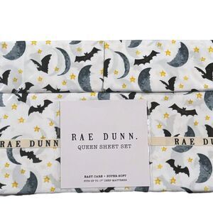 Rae Dunn Queen Sheet Set Spooky Bats Moon Stars Festive Witchy Decor NEW 2024